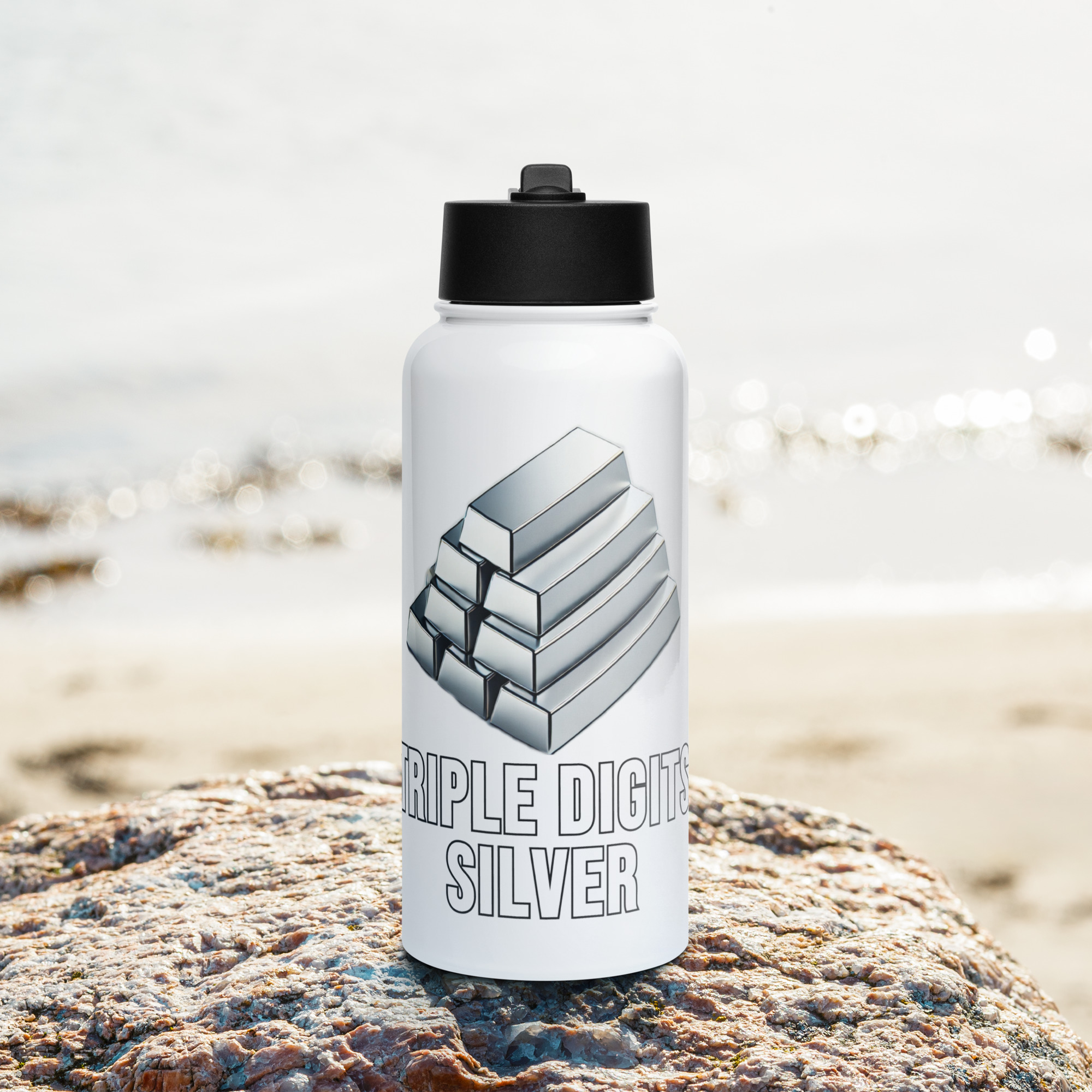 "Triple Digits Silver" Stainless Steel Water Bottle - Image 4