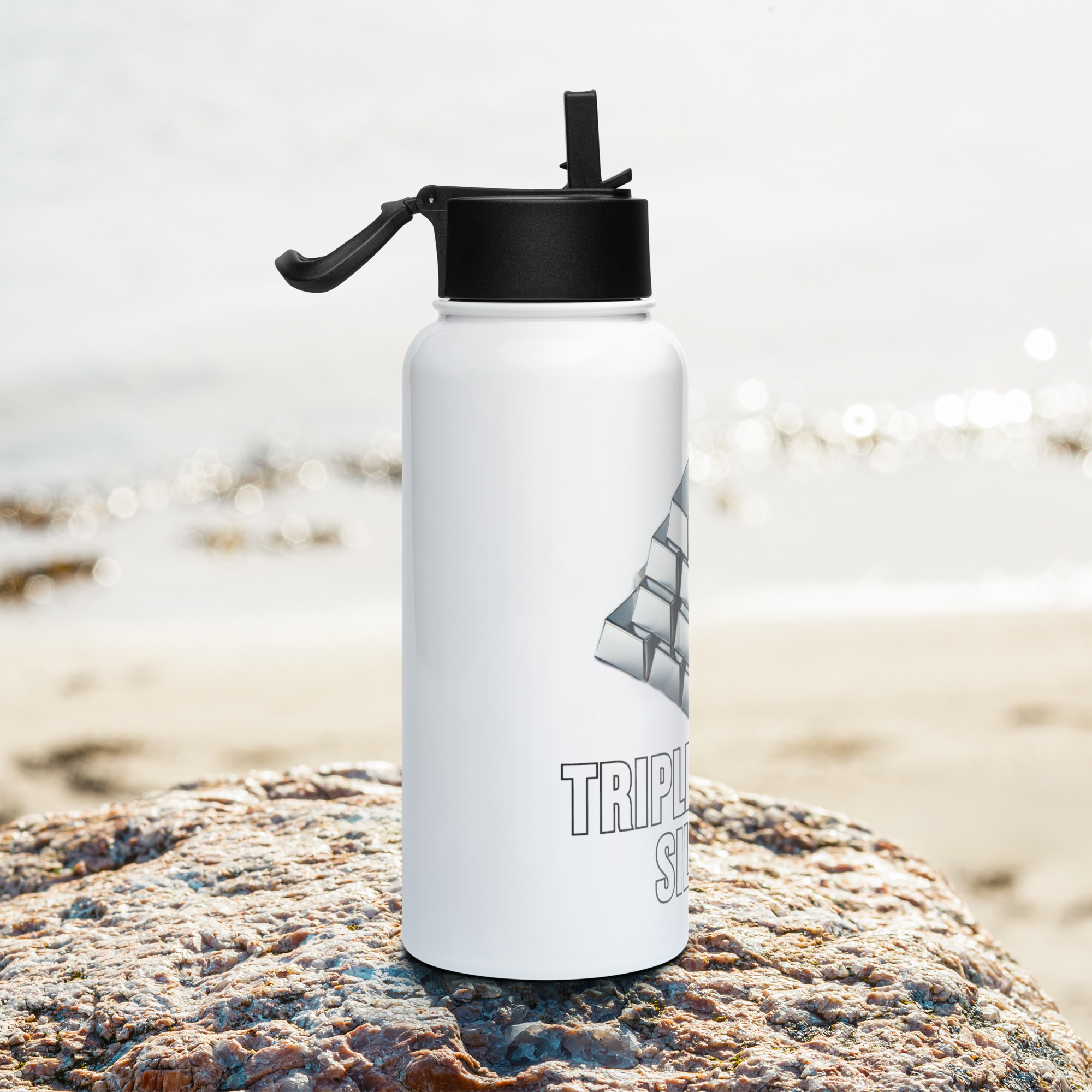 "Triple Digits Silver" Stainless Steel Water Bottle - Image 2