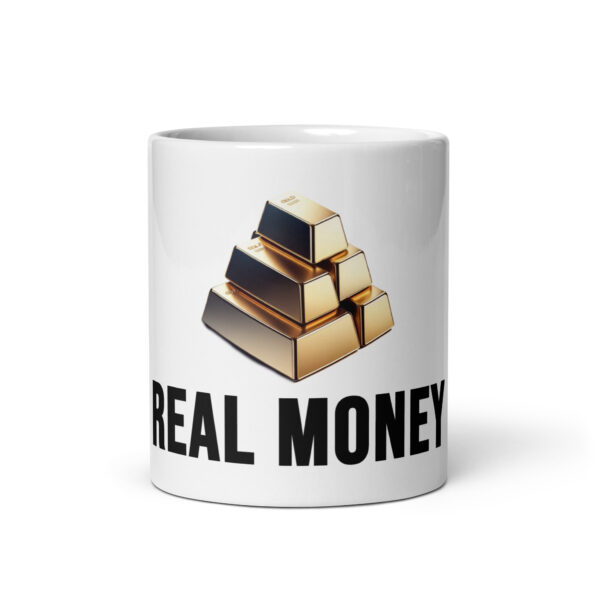 "Real Money" White Glossy Mug With Gold Bars - Image 9