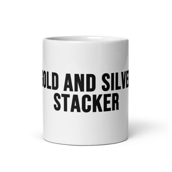 "Gold and Silver Stacker" White Glossy Mug - Image 19