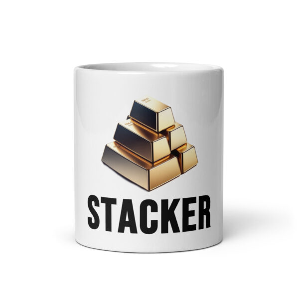 "Stacker" White Glossy Mug With Gold Bars - Image 7