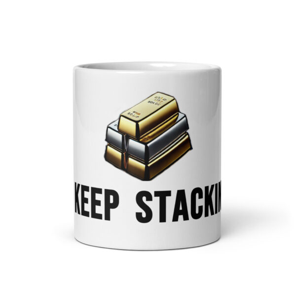 "Keep Stacking" White Glossy Mug - Image 7