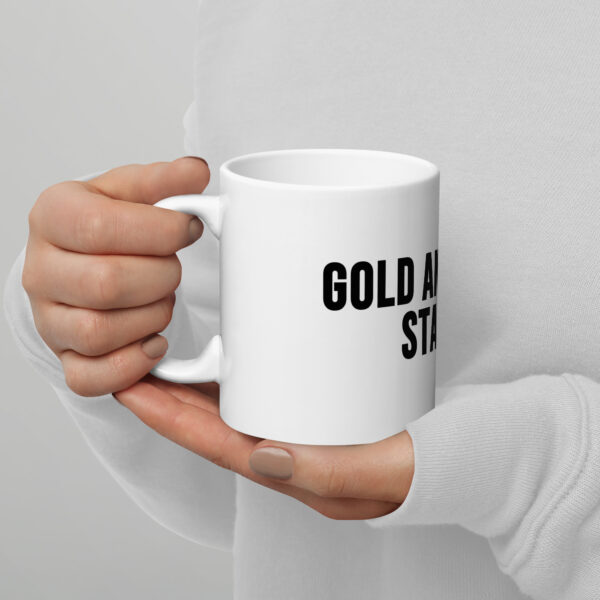 "Gold and Silver Stacker" White Glossy Mug - Image 7