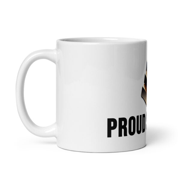 "Proud Stacker" White Glossy Mug With Gold Bars - Image 4