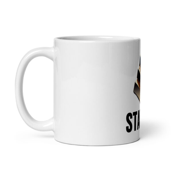 "Stacker" White Glossy Mug With Gold Bars - Image 6