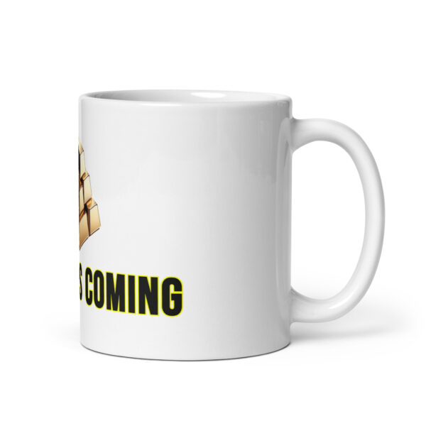 "10,000 Is Coming" White Glossy Mug With Gold Bars - Image 12