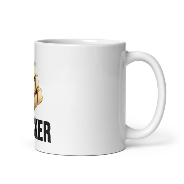 "Stacker" White Glossy Mug With Gold Bars - Image 5