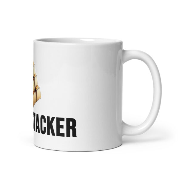 "Proud Stacker" White Glossy Mug With Gold Bars - Image 11