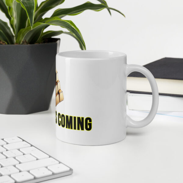 "10,000 Is Coming" White Glossy Mug With Gold Bars - Image 4