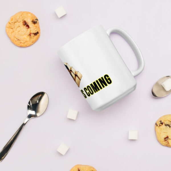 "10,000 Is Coming" White Glossy Mug With Gold Bars - Image 9