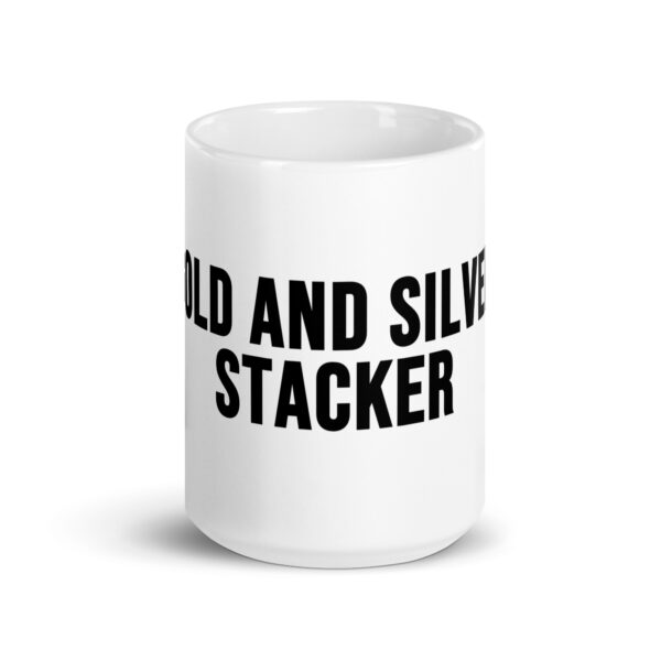 "Gold and Silver Stacker" White Glossy Mug - Image 4