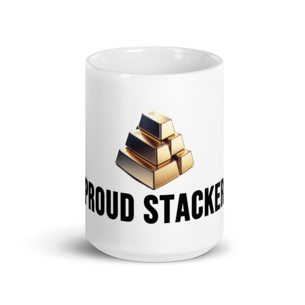 "Proud Stacker" White Glossy Mug With Gold Bars - Image 7