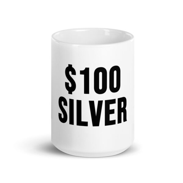 "$100 Silver" White Glossy Mug - Image 7