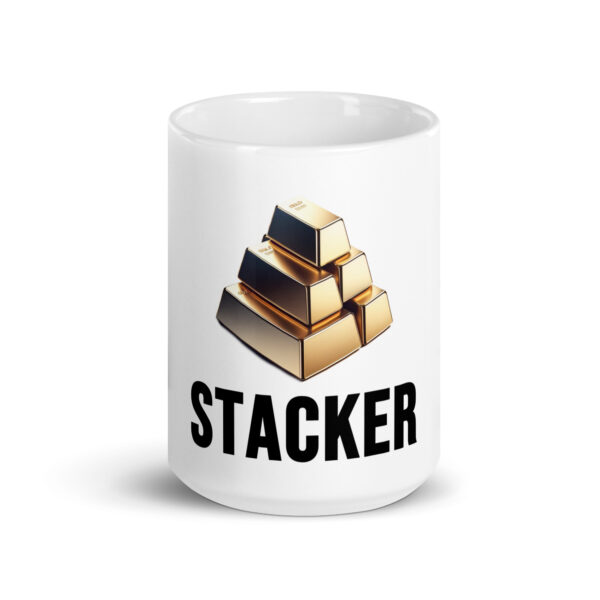 "Stacker" White Glossy Mug With Gold Bars