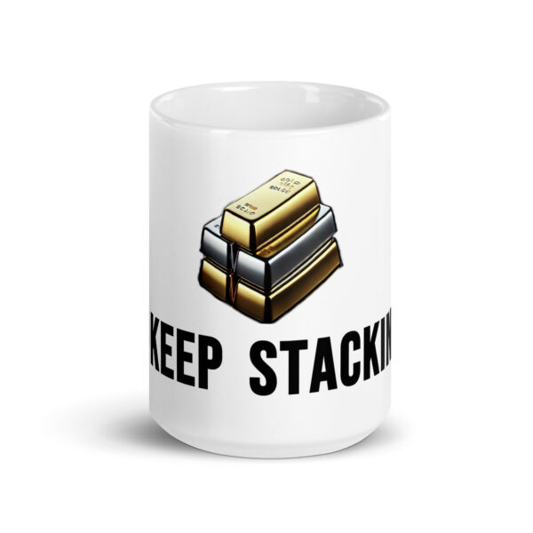 "Keep Stacking" White Glossy Mug - Image 10