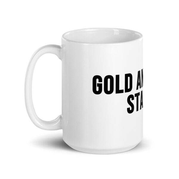 "Gold and Silver Stacker" White Glossy Mug - Image 3