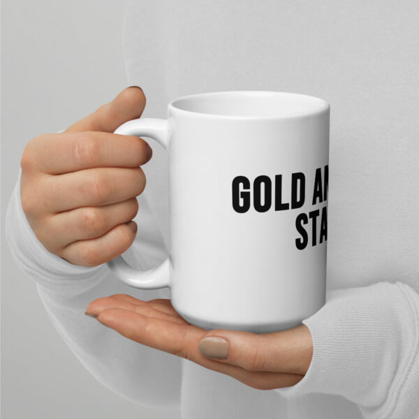 "Gold and Silver Stacker" White Glossy Mug - Image 8