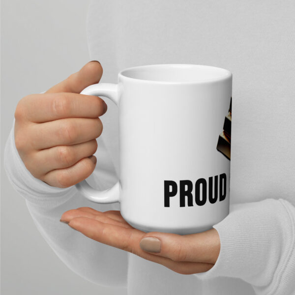 "Proud Stacker" White Glossy Mug With Gold Bars - Image 2