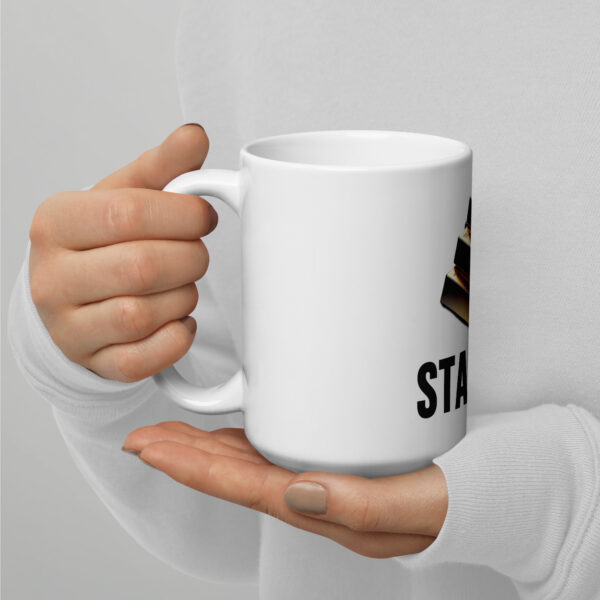 "Stacker" White Glossy Mug With Gold Bars - Image 2