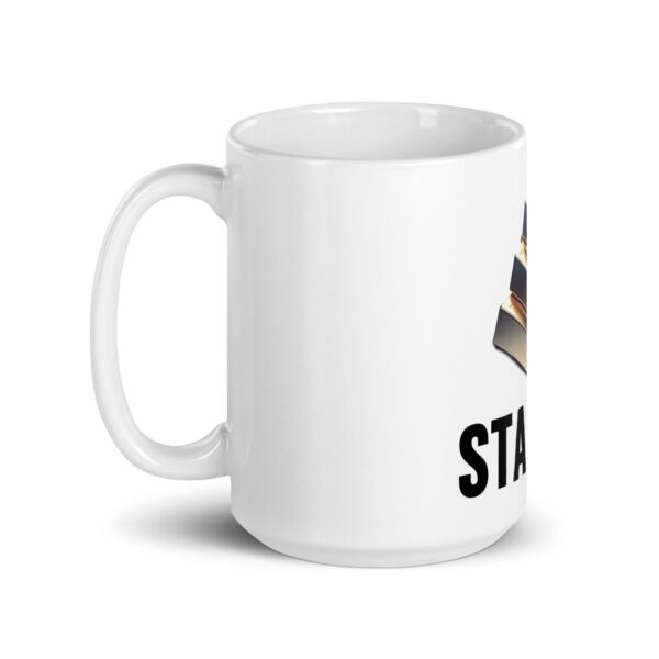 "Stacker" White Glossy Mug With Gold Bars - Image 9