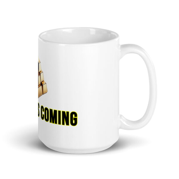 "10,000 Is Coming" White Glossy Mug With Gold Bars - Image 15