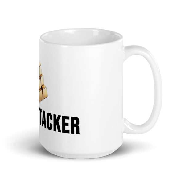 "Proud Stacker" White Glossy Mug With Gold Bars - Image 14