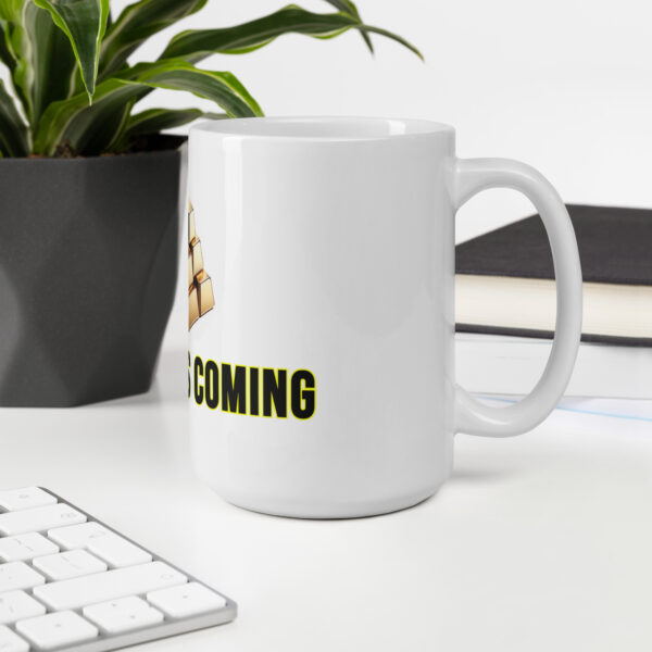 "10,000 Is Coming" White Glossy Mug With Gold Bars - Image 8