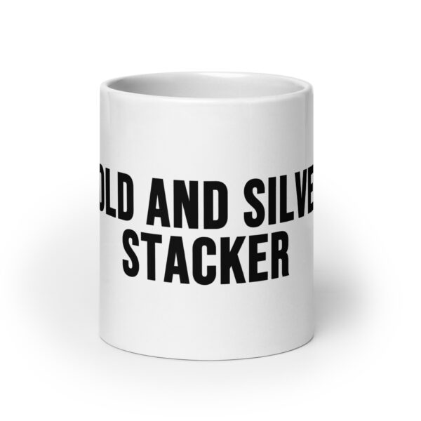 "Gold and Silver Stacker" White Glossy Mug - Image 6