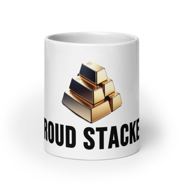 "Proud Stacker" White Glossy Mug With Gold Bars - Image 9