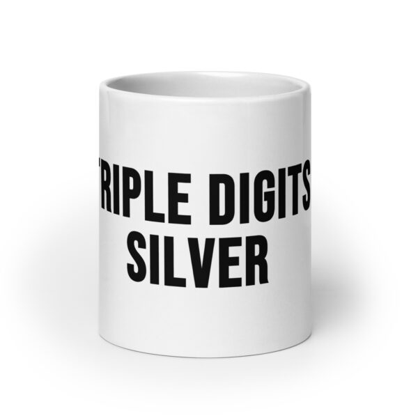 "Triple Digits Silver" White Glossy Mug - Image 9