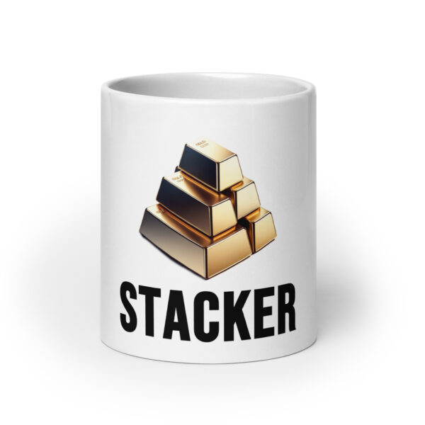 "Stacker" White Glossy Mug With Gold Bars - Image 12