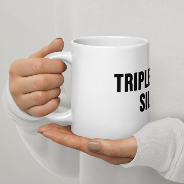 "Triple Digits Silver" White Glossy Mug - Image 3