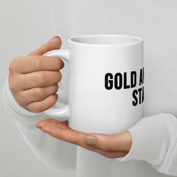 "Gold and Silver Stacker" White Glossy Mug - Image 9