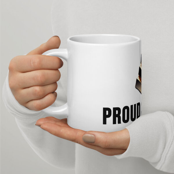 "Proud Stacker" White Glossy Mug With Gold Bars - Image 3