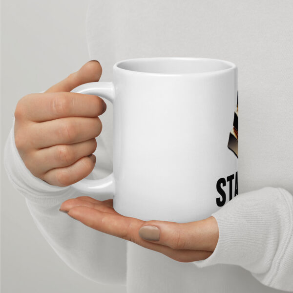 "Stacker" White Glossy Mug With Gold Bars - Image 3