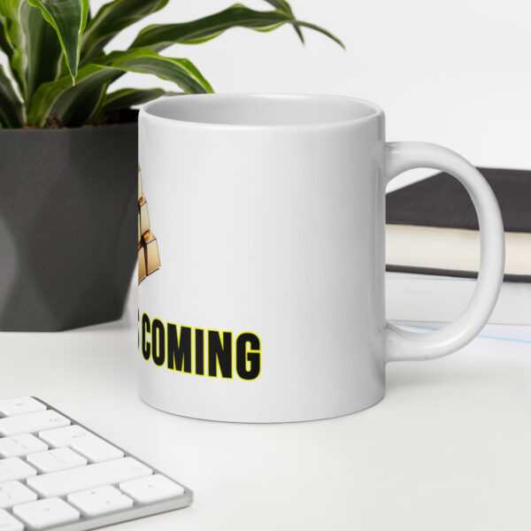 "10,000 Is Coming" White Glossy Mug With Gold Bars - Image 10